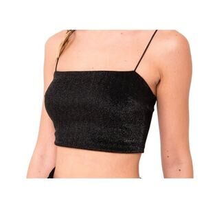 Liz & Sara Rayon Blend Black Sparkly Crop Top Cami XS